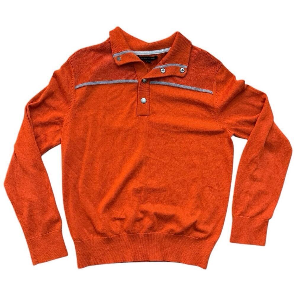 Banana Republic Men's Orange & Gray Merino Wool Blend 1/4 Button Sweater Size M